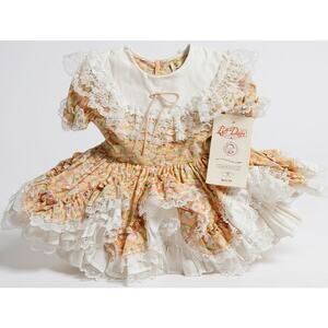 NWT Lid'l Dolly's Peach Floral Southern Belle Ruffle Pageant Dress Lace 3T 1995